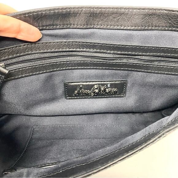 Sam Edelman Black Snakeskin Patchwork 100% Leather Edgy Trendy Envelope Clutch - Picture 7 of 8